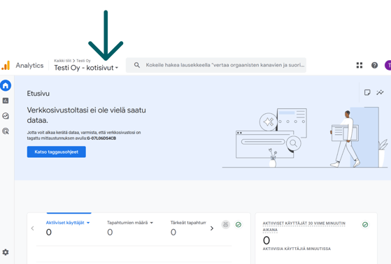 Ohje Google Analyticsin tilin tarkistamiseen
