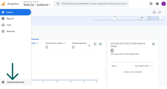 Ohje Google Analyticsin järjetelmänvalvojan asetuksiin