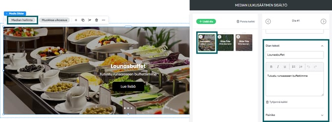 Medin liukusäätimen tekstit