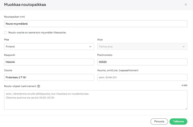 Nouto myymälästä- toimitustapa
