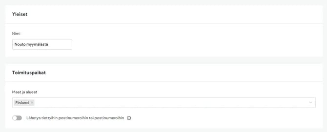 Toimitustavan tiedot