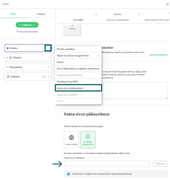 Sivun salasanasuojaus