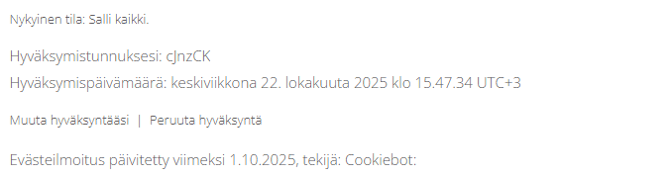 Evästeselosteen hyväksyntä